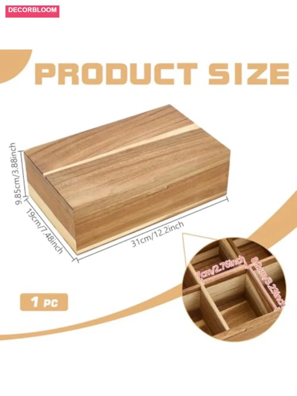 Wooden Tea Bag Organizer with Lid, 8 Compartments Rectangular Storage Box